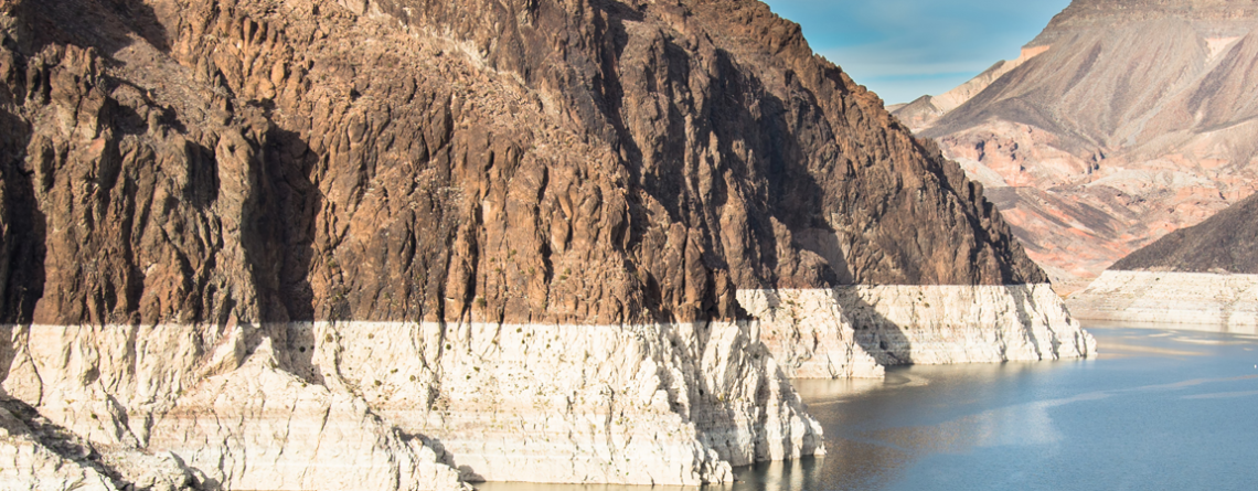 Drought water levels visible on rock formation