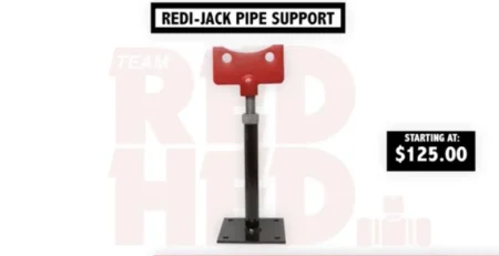 Redi-Jack Pipe Support banner with product image and Red Hed logo